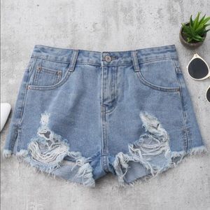 Denim Distressed Cutoffs Shorts - Denim Blue S